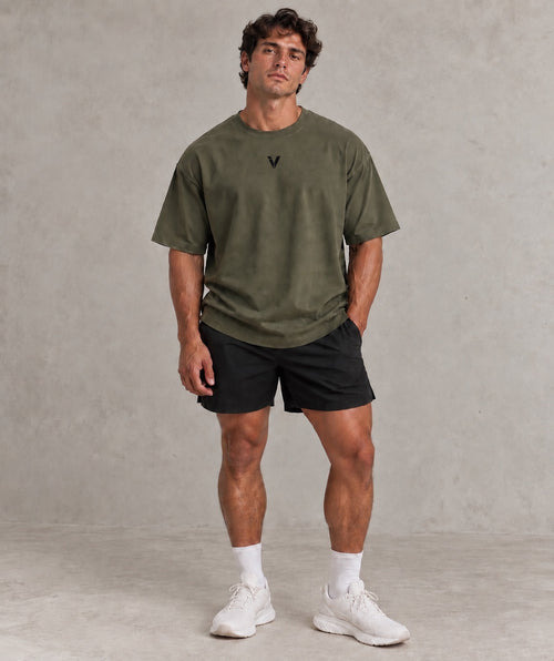 Army Green Inner Voice Heavy Tee, full-length model view