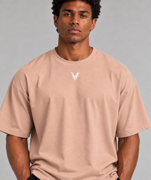 Close-up of Inner Voice Heavy Tee in Sandy Rose on model