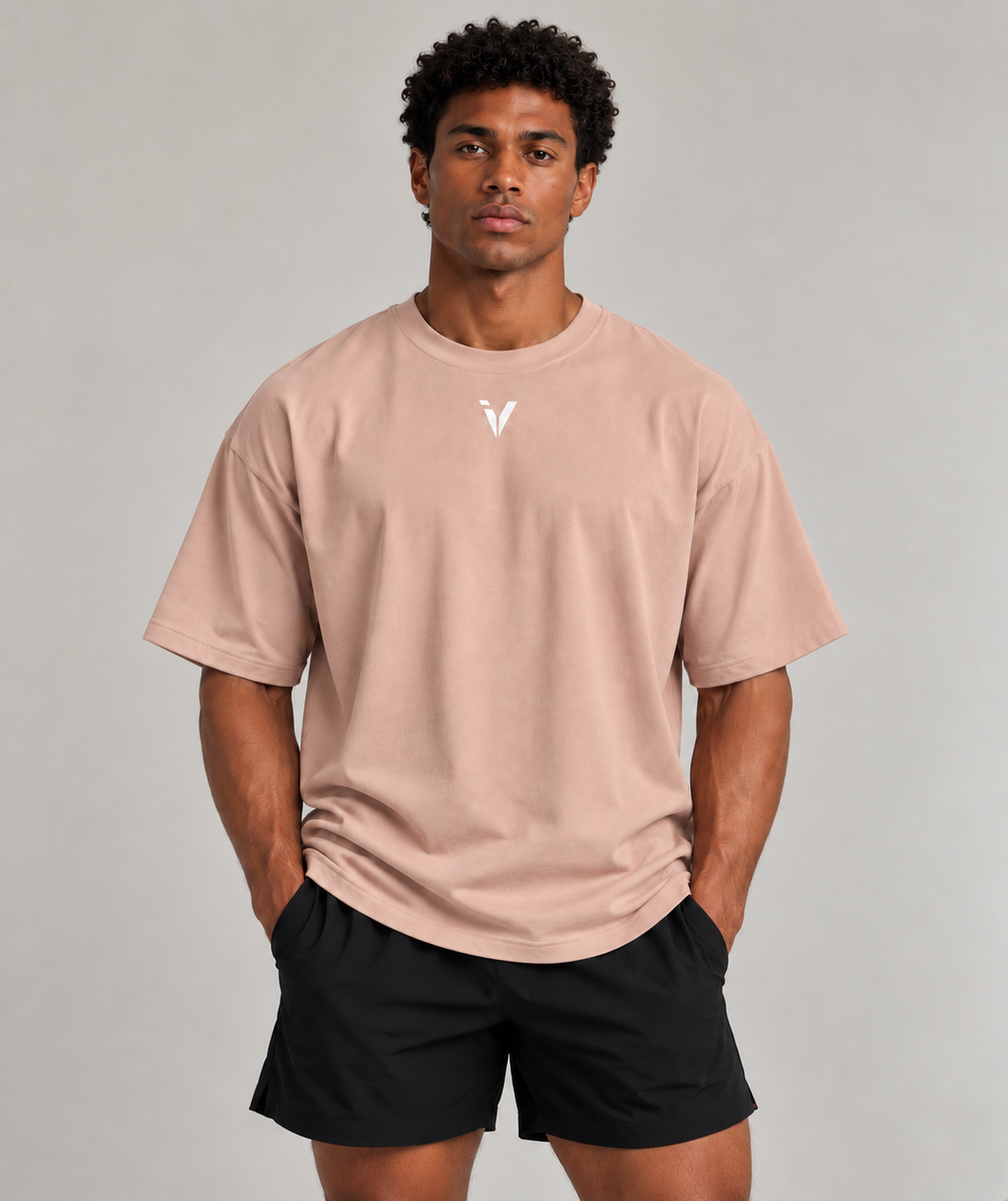 Inner Voice Heavy Tee in Sandy Rose, front view on model